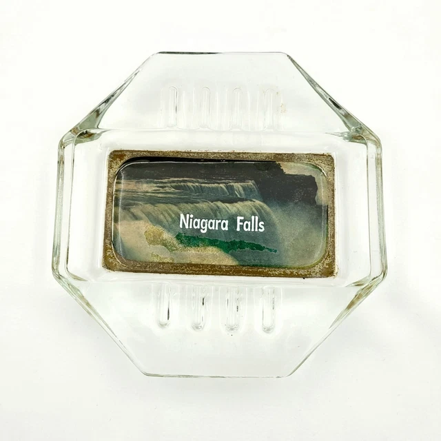 VINTAGE NIAGARA FALLS Ashtray Clear Glass 7.00 PicClick