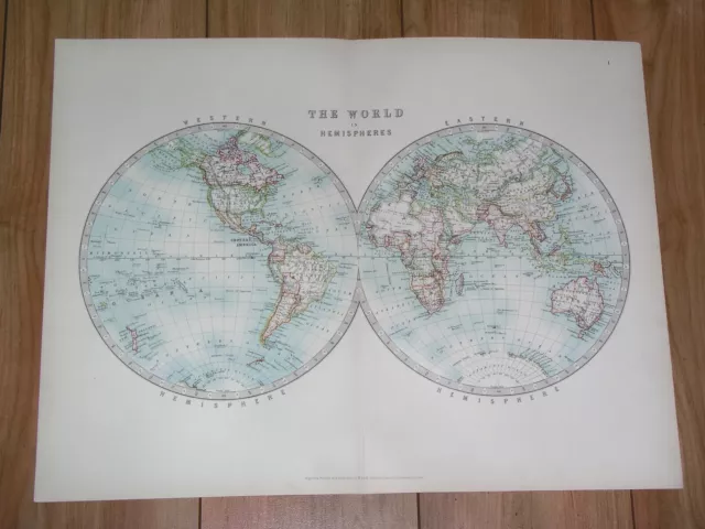 1907 Antique Map Of The World Globes America Asia Africa Europe Australia
