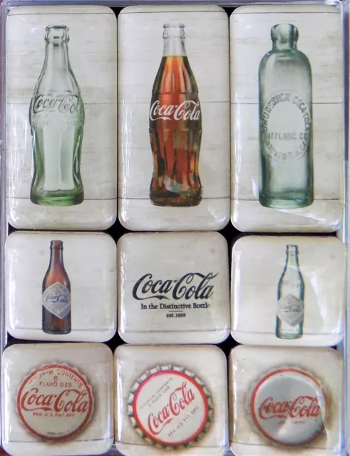 MAGNET SET boite de 9 mini magnets aimants vintage COCA COLA BOTTLE