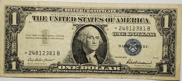 1957 One Dollar Silver Certificate *24812381B Blue Seal Star Note Paper Money