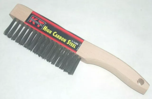 KT Industries 5-2210 High Carbon Steel Wire Brush w Wood Shoe Handle 4 x 16