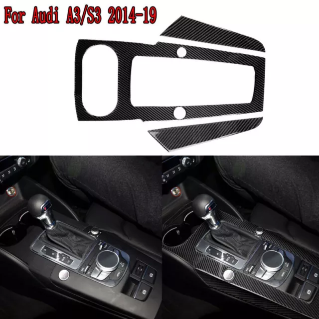 3x Real Carbon Faser Central Gear Shift Panel Dekorleiste für Audi A3/S3 2014-19