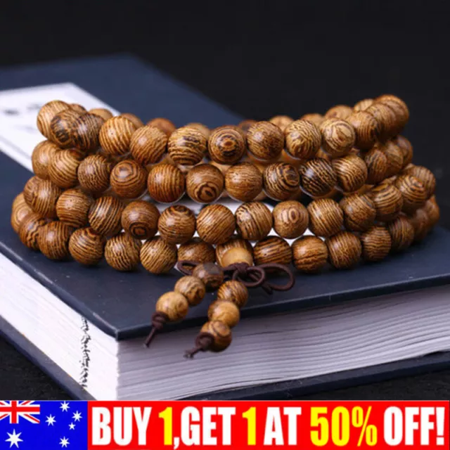 108 Beads 8mm Natural Buddhist Buddha Wood Prayer Bead Mala Bracelet Jewelry