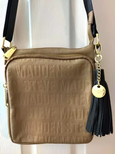 New Steve Madden Logo Crossbody Bag Brown Black Gold Women's