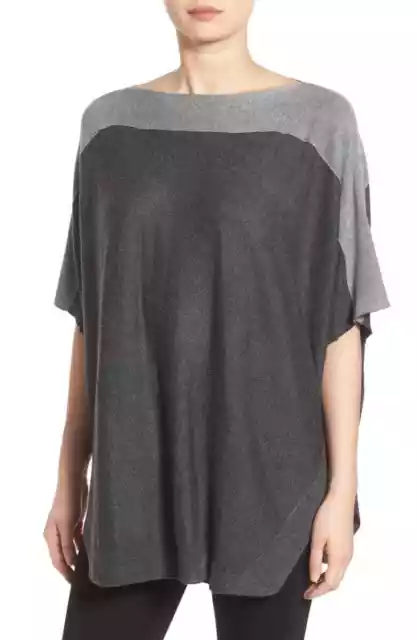 Splendid Womens Knit Poncho Gray Color Block Elbow Sleeve Bateau Neckline Sz M/L