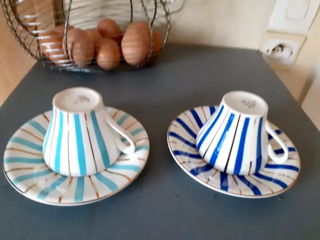 2 anciennes Tasses à café et soucoupes DIGOIN SARREGUEMINES OPAQUE