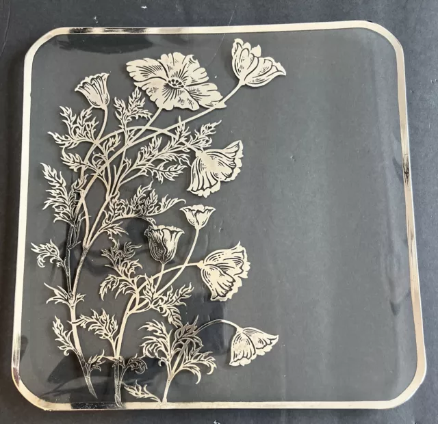 Pair Of Silver City Flanders Clear Glass Square Plate With Sterling Overlay