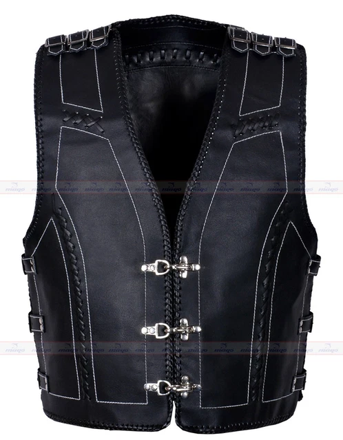 Gilet da uomo moto in pelle 333 con 15 fibbie su lati e spalle