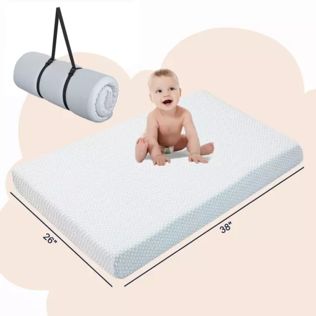 Crib Mattress Memory Foam Pad Toddler Bed Waterproof Removable Cover 38"x 26"