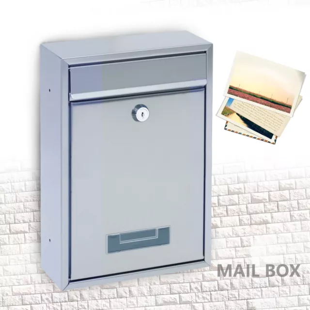 Wall-Mount Mailbox Security Lockable Mail Box Door Newspaper Letter Drop Box NEW