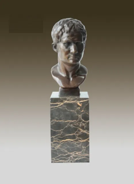Bronze Sculpture Of Augustus Bust On Marble Base