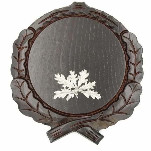 Placa de Jabalí Tallado Oscuro Af 17,5 CM Con 1 Pieza 6-blättrigen Hoja de Roble