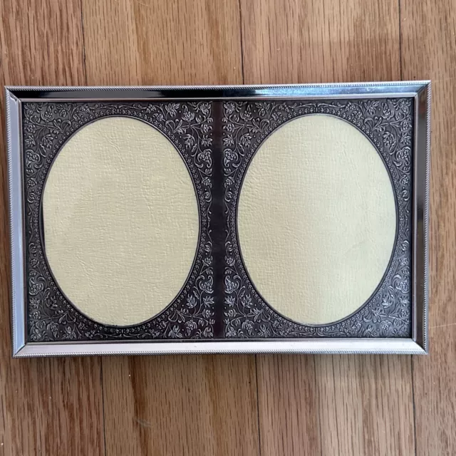 Vintage Ornate Silver 2 Photo Frame Embossed Double Oval Mat