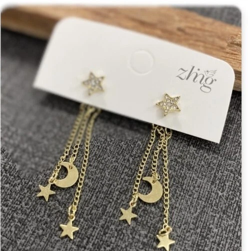 Moon And Stars Jacket Earring 925S Post