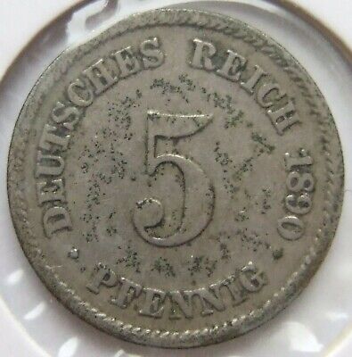 Pièce de Monnaie Reich Allemand Empire 5 Pfennig 1890 E En fine
