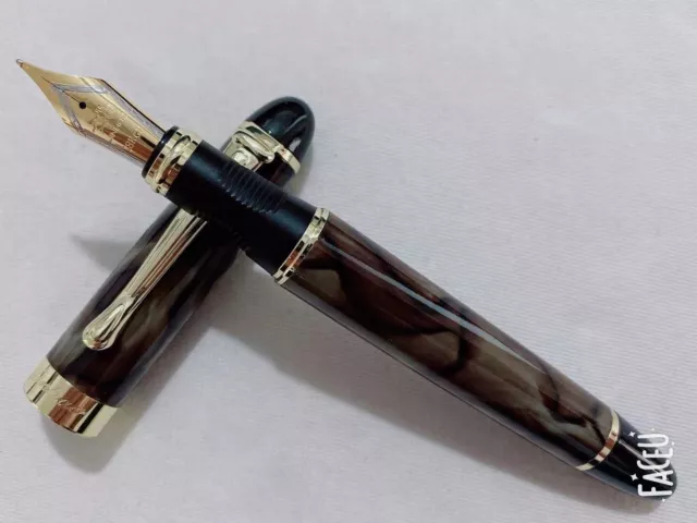 Jinhao X450 Marble Green And Fountain Pen 0.7mm Broad Nib 18KGP Golden Trim