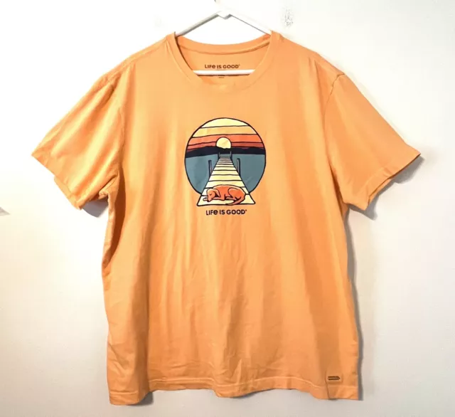 Life Is Good Mens Size XL Dock Dog Sunset Crusher Tee T Shirt Canyon Orange