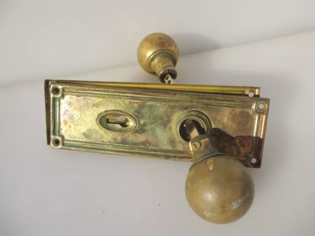 Vintage Brass Door Knobs Handles Plates Old Art Deco Antique