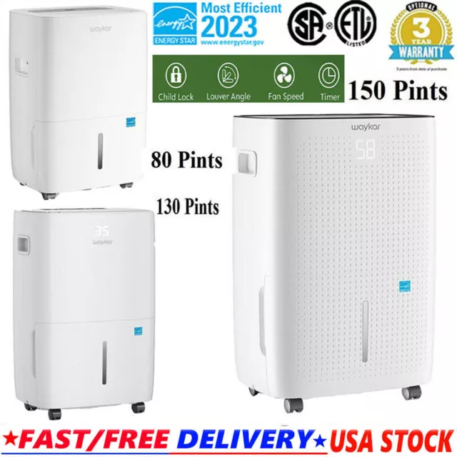 Waykar 30/80/120/130/150 Pint Dehumidifier Energy Star Rated for Medium Spaces