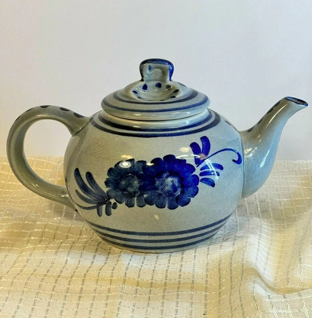 VINTAGE AKSINI SALT Glazed Blue and Gray Teapot, Great Edition to any