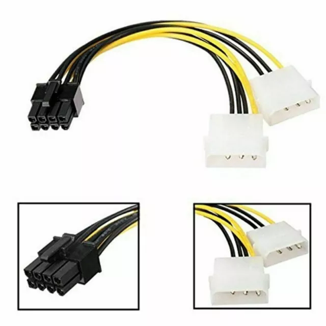 4 Pin Dual Molex IDE to 8 Pin PCI-E Power Supply Cable Video Graphics Card Cord