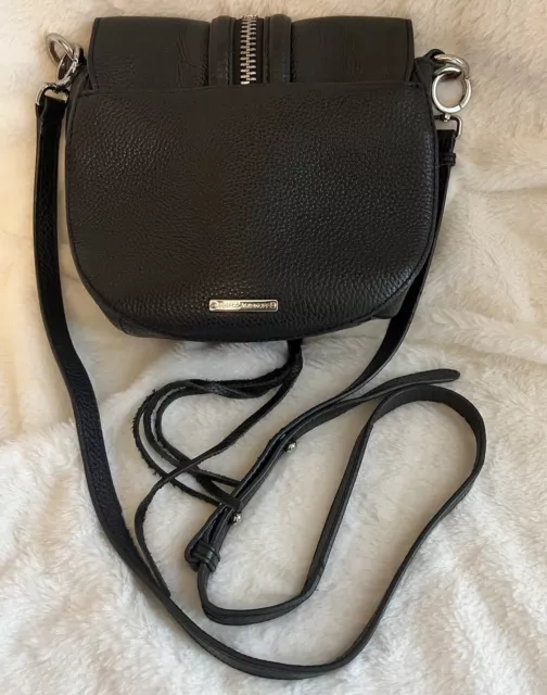 Rebecca Minkoff  Pebbled Leather Black Mara Saddle Bag Crossbody (Read)