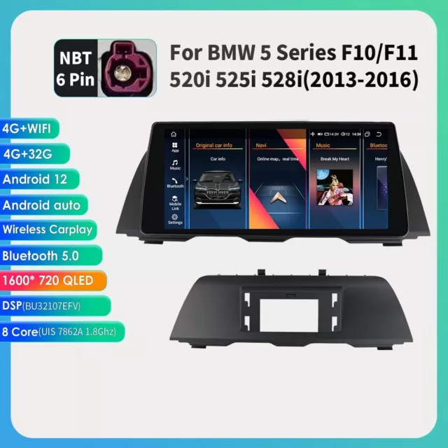 8-Kern 10,33" CarPlay Android 12 Autoradio GPS Navi BMW 5er F10/F11 NBT WIFI 4G