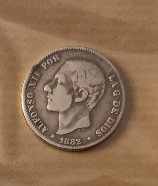 ARGENT *  PIECE 2 Pesetas Alphonse XII rouflaquettes 1882 * Monnaie ESPAGNE