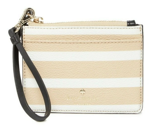 Kate Spade Hyde Lane Stripe Mellody ID Card Case 🌹 Camel Cream 🌹 NEW PWRU5862