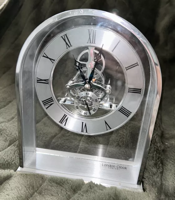 London Clock Company  Chrome Finish & Glass Quartz Battery Mantel Clock