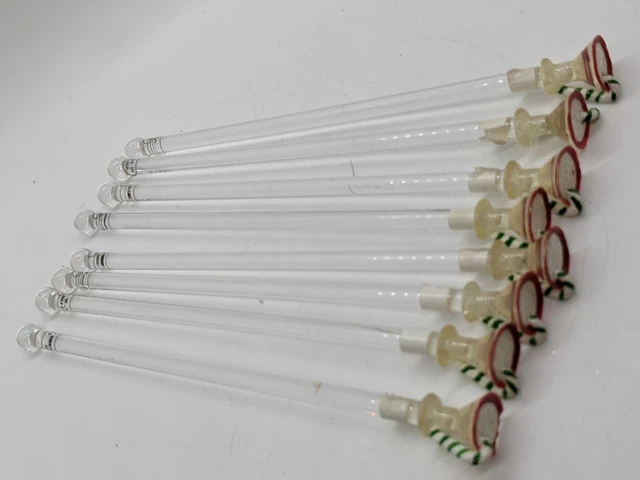Cocktail Swizzle Stick Set of 8 Holiday Plastic  Martini Stirrers Candy Canes