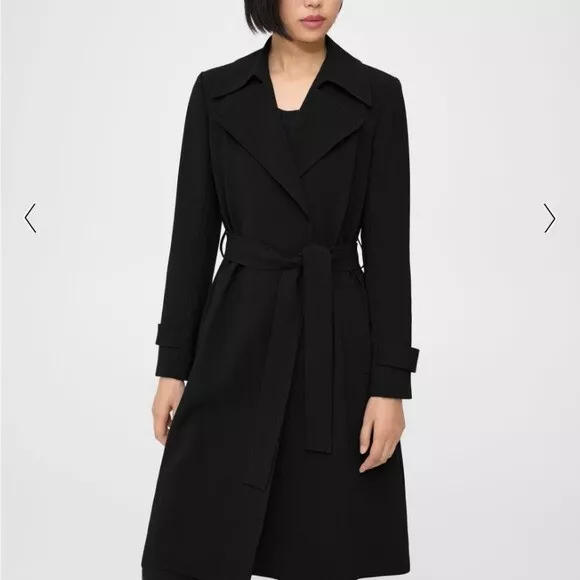 $895 Theory Women's Coat Oaklane Df Winsome 2 Black Wool-Cashmere Blend Belted