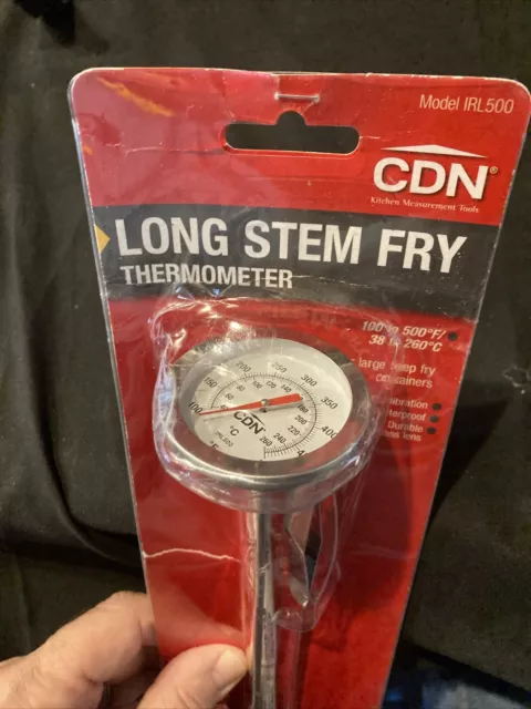 12” Long Stem Deep Fry Thermometer, 100° To 500° F, With Holder For Fryers.