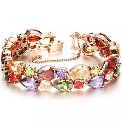 Created Sapphire Bracelet 18K Gold Plated  Statement Jewelry