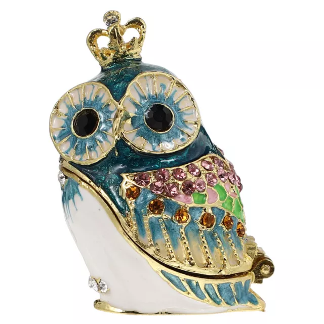 Jeweled Owl Trinket Box Hand Painted Enamel Jewelry Organizer