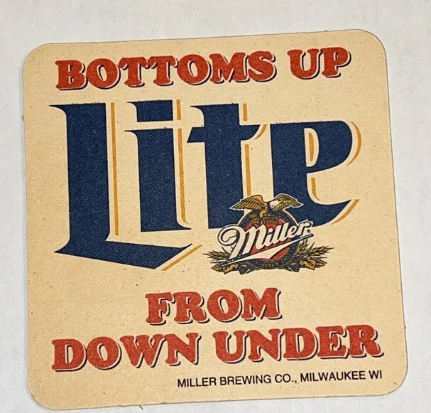 Beer Coaster ~*~ MILLER Brewing Co Lite ~ Bottoms Up From Down Under ~ AUSTRALIA