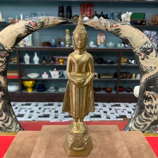 Antique Thailand Bronze Reclining stand Buddha Thai Statue