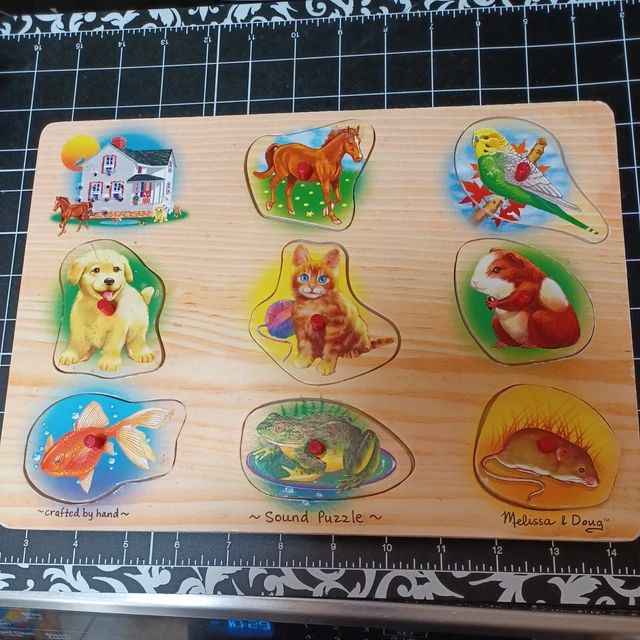 USED WOODEN PUZZLE Melissa & Doug peg OT classroom Needs battery pets