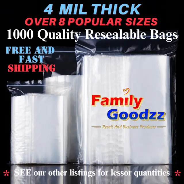 Bulk 1000 Clear 4-Mil THICK Zip Top Resealable Parts Bags, Zip Lock Plastic Bags