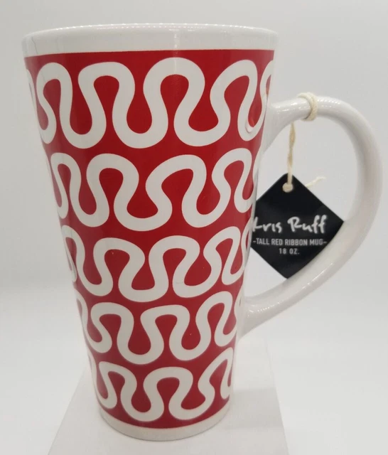 Kris Ruff 6" Tall Red Ribbon Mug Blue Harbor Collection