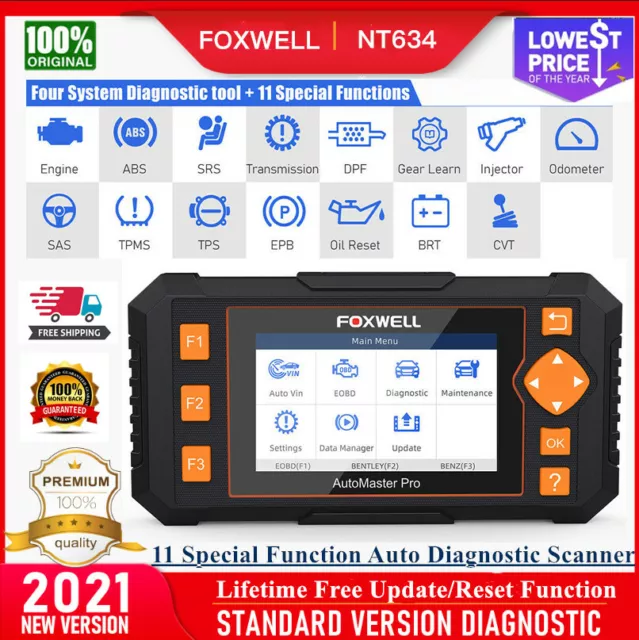 FOXWELL NT634 Pro OBD2 Diagnostic Scanner ABS SRS TPMS Oil Reset Code Reader