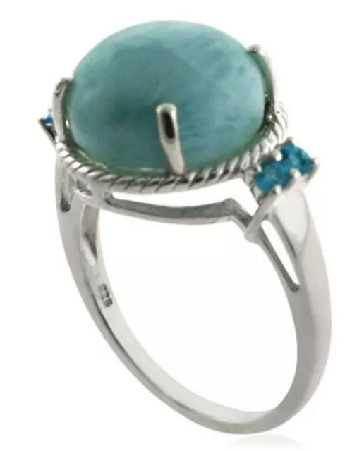 Larimar Neon Apatite Cocktail Ring 10k White Gold Jewelry Christmas Gift