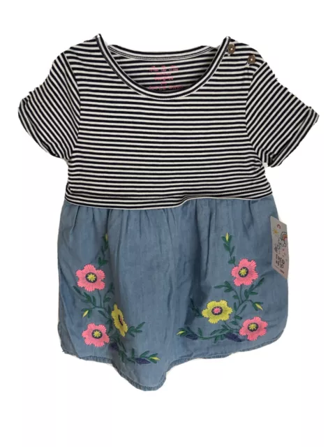 F&F Boden Style Tshirt Dress Baby Girls 12-18 Months Stripey Floral New With Tag