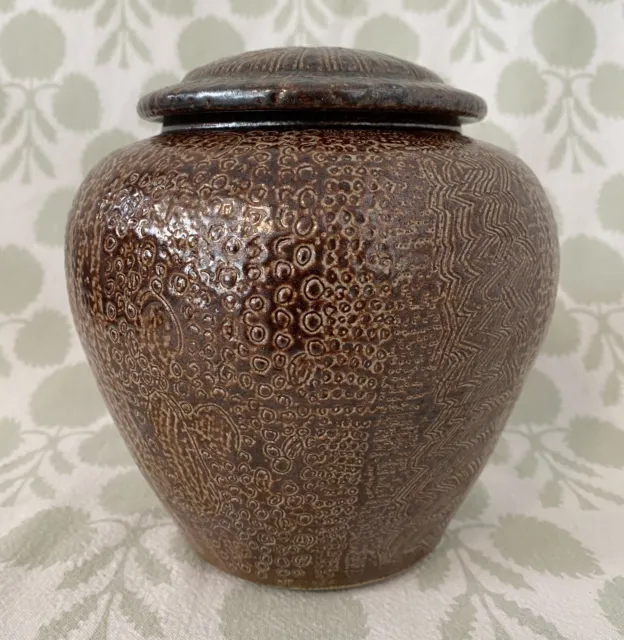 Vintage Studio Pottery Stoneware Decorative Urn Lidded Jar Signed by Artist
