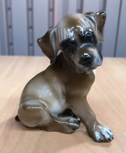 Rare Rosenthal Boxer Puppy Dog 'Classic Rose' Figurine By Theodore Karner