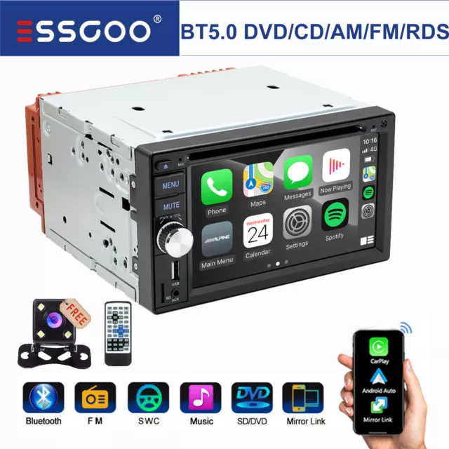 6.2" Autoradio Kam CD DVD AM RDS USB Bluetooth Doppel 2 DIN Carplay Android Auto