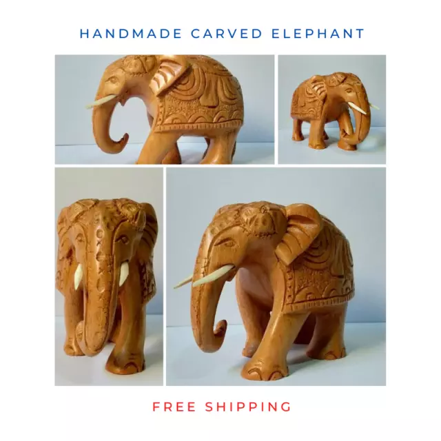 Handmade Wooden Carved Elephant Sculpture  Statue  Home Décor Gift Home Craft
