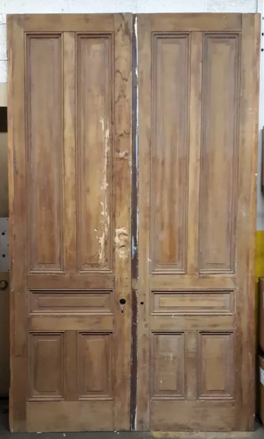 60"x101.5"x2" Pair Antique Vintage Victorian Double Wooden Panels Interior Doors