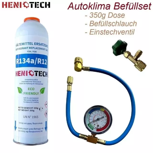 HENIOTECH Ersatz Kältemittel R134a - 650ml Befüllset für Auto Klimaanlage