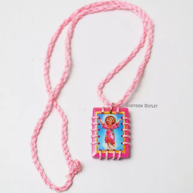 Divine Holy Child Scapular Necklace Wooden Roped Divino Nino Escapulario Pink